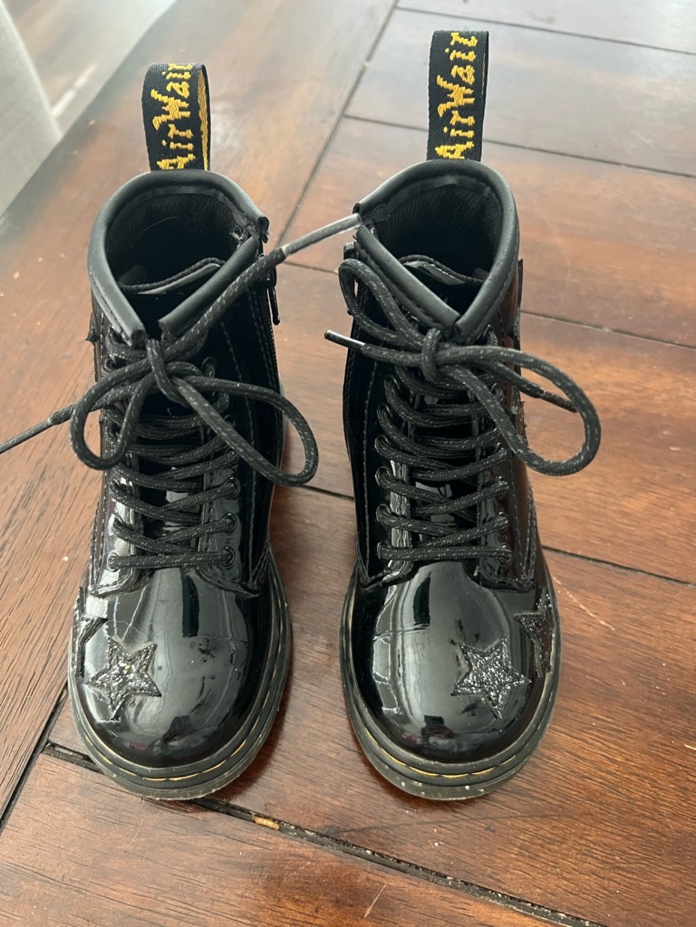 Dr Marten Black Patent Lace-Up Boots with Star Accent